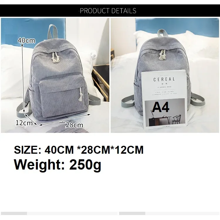 sac à dos personnalisé en velours côtelé, sac à dos décontracté unisexe classique pour campus, sac à main ultra doux portable