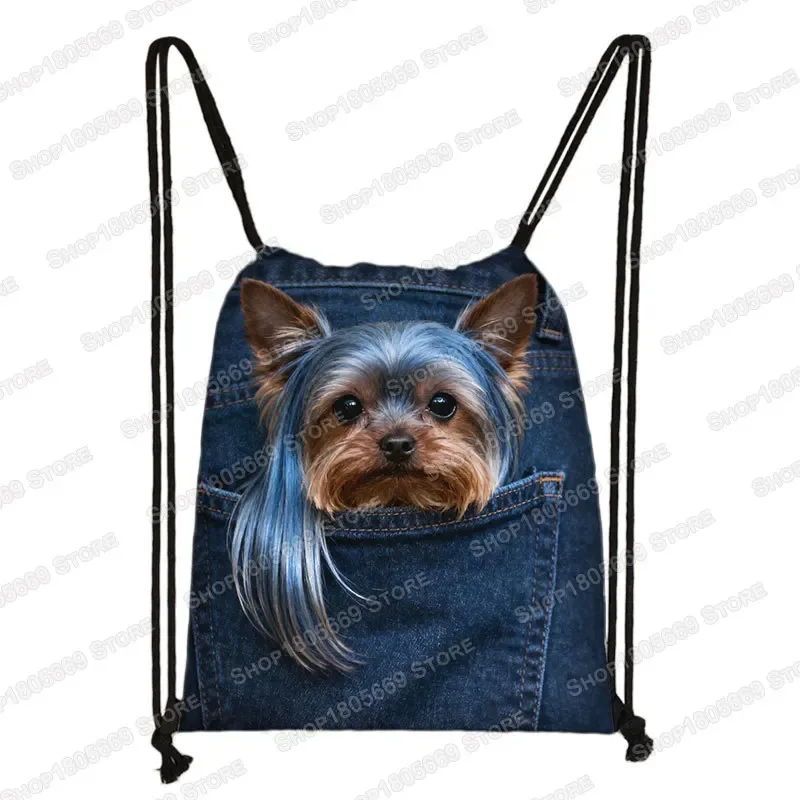 sac de poche imprimé animal pour femme, sac à cordon de serrage, chat mignon et chien, sacs de rangement de loisirs, sac à dos pour adolescent, porte-chaussures pour cadeau de voyage