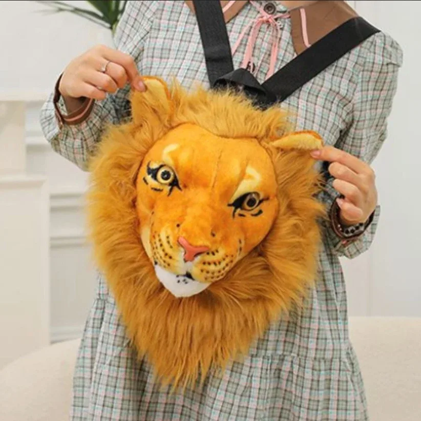 cool grand chat sac poilu tête de tigre sac à dos drôle étudiant rusksack couple extérieur en peluche sac à dos 01-bp-gxlhmr