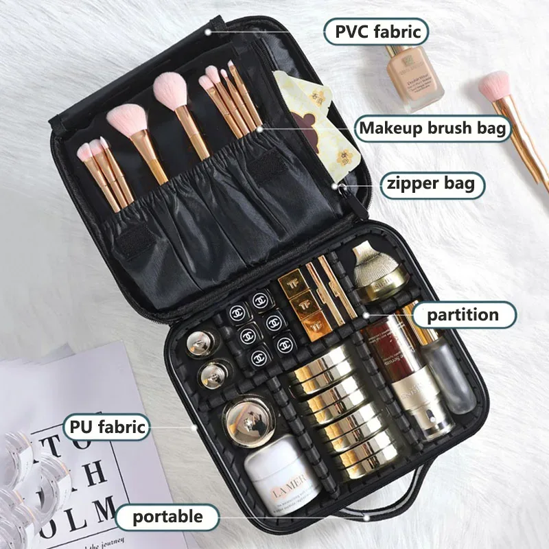 trousse de maquillage professionnelle en cuir pu pour femmes, valise à outils pour ongles, boîte à cosmétiques, organisateur de cosmétiques d'esthéticienne, mallette de rangement
