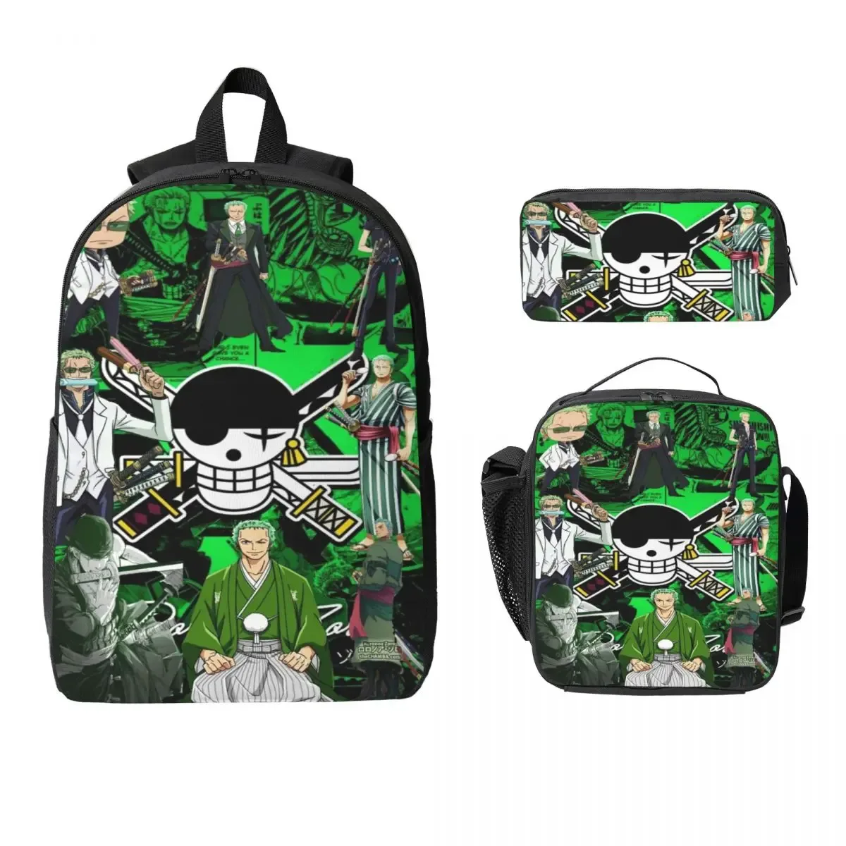 ensemble de 3 sacs à dos luffy one piece pour enfants, avec trousse à crayons, sac à livres et boîte à lunch pour les élèves.