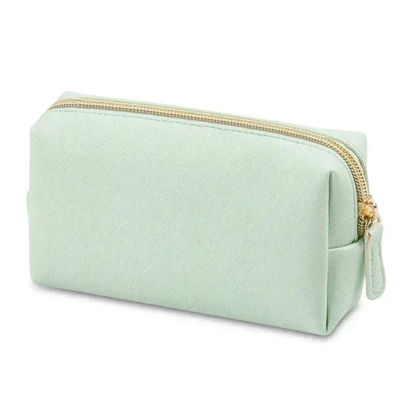 sac de maquillage pour femmes en cuir pu imperméable, couleur unie, trousse de toilette de voyage, organiseur de rangement cosmétique portable