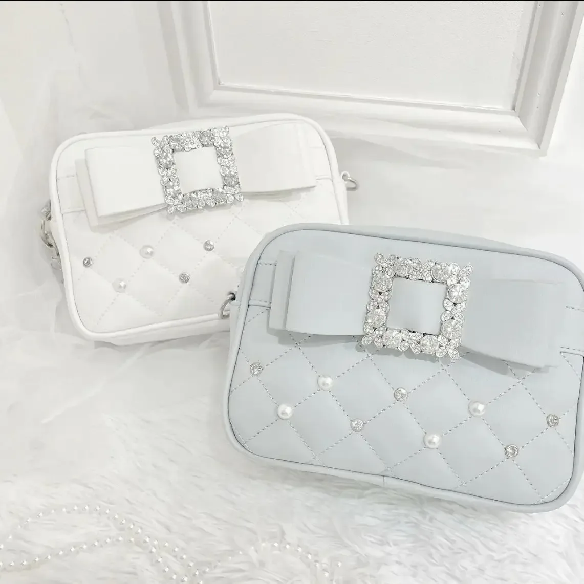 petit sac carré japonais avec nœud en diamant pour femmes, sacoche y2k avec perles et perles, mini sac à bandoulière pour filles