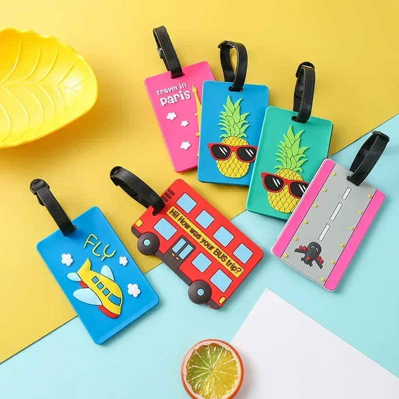 étiquette d'identification de valise anti-perte en silicone, motif de fruits de dessin animé, étiquettes d'identification de nom, étiquette de bagage, étui de voyage