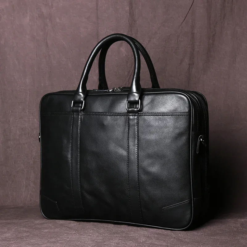sac à main rétro en cuir véritable pour hommes, mallette messager horizontale de grande capacité, sac d'ordinateur d'affaires en cuir de vache à première couche