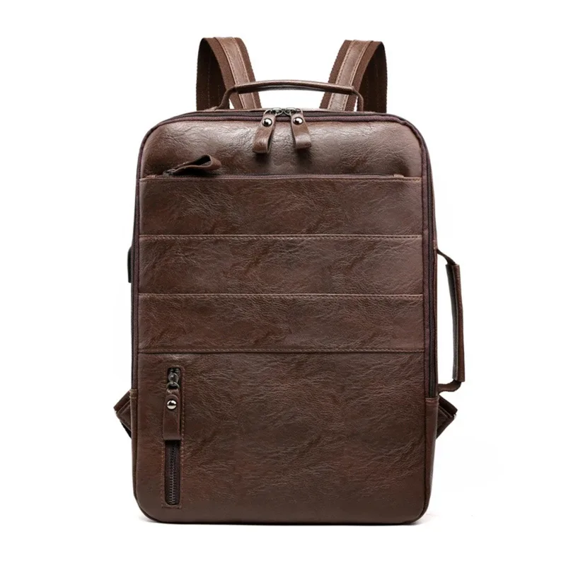 sacs à dos d'affaires pour hommes étanche en cuir pu pochette d'ordinateur grande capacité usb charge sac à dos mâle mode voyage sac à dos sac