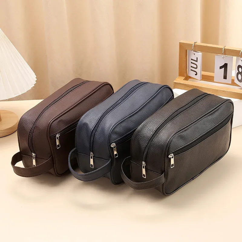 trousse à cosmétiques de voyage en cuir pu pour hommes, sacs de maquillage à fermeture éclair, trousse de toil