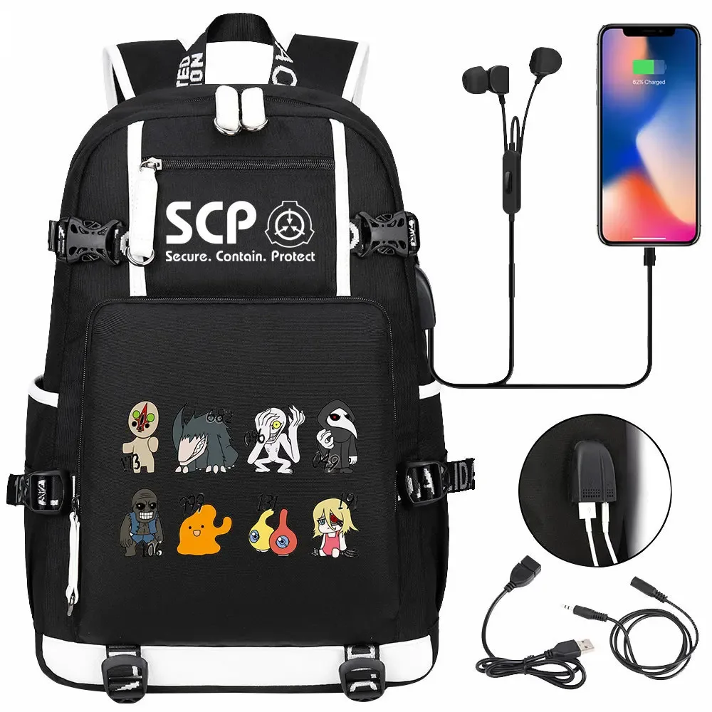 scp secure contain protect sac à dos pour fille et garçon, cartable, grande capacité, sac pour ordinateur portable, étanche, multifonction, chargement usb