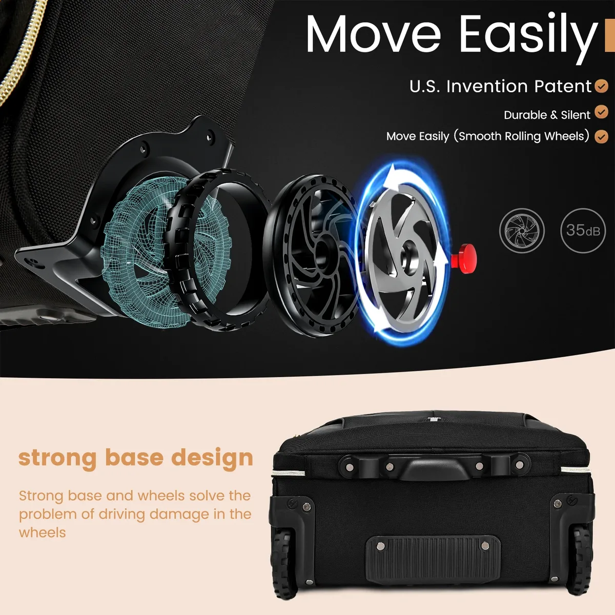 porte-documents roulant de 18 pouces, mallette pour ordinateur portable de grande capacité, sac à bagages à roulettes adapté aux voyages d'affaires et au travail, étanche