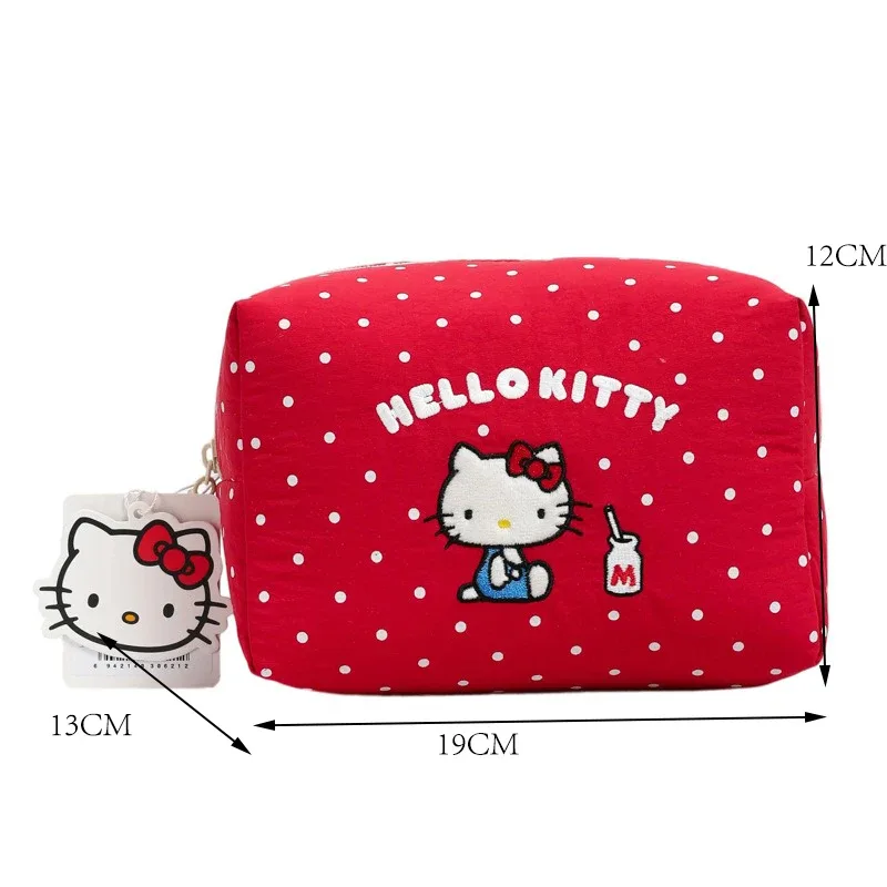 véritable trousse de maquillage hello kitty simple cat, fraîche, douce et mignonne, sac de rangement à pois avec poignée de dessin animé