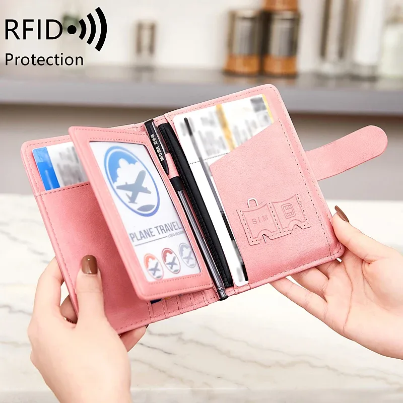 Ensemble de voyage anti-vol RFID en cuir PU comprenant un porte-passeport et un porte-cartes de crédit, sac de passeport pour hommes et femmes, accessoires de voyage