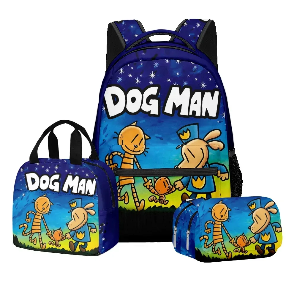 luxe populaire nouveauté dessin animé chien homme 3d imprimé 3 pièces/ensemble étudiant sacs d'école voyage cahier sac à dos sac à déjeuner porte-crayon