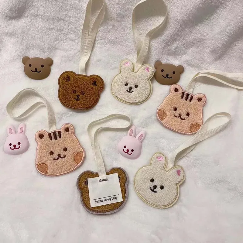 3 étiquettes nominatives mignonnes pour enfants, anti-perte, brodées, motif ours et lapin, pendentif pour sac à dos, accessoires pour bagages de maternelle
