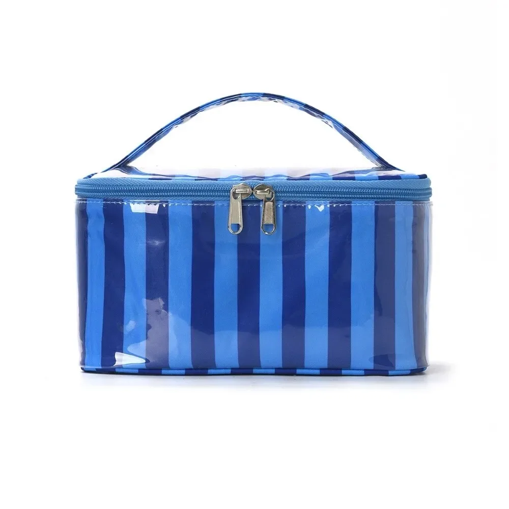 sac de rangement pour articles de toilette à rayures, en pvc imperméable, étui organisateur de maquillage, sac de voyage léger et durable pour cosmétiques