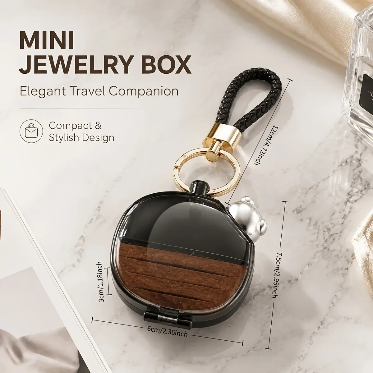 mini boîte à bijoux de voyage avec couvercle transparent, étui portable pour bagues avec fermoir sécurisé, organisateur porte-clés pour sac à main et sac de sport