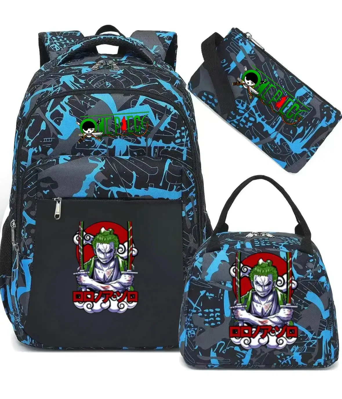 sac à dos one piece 3 pièces camouflage pour adolescents, sacs d'école pour ordinateur portable, sacs de voyage pour collégiens/lycéens, mochilas