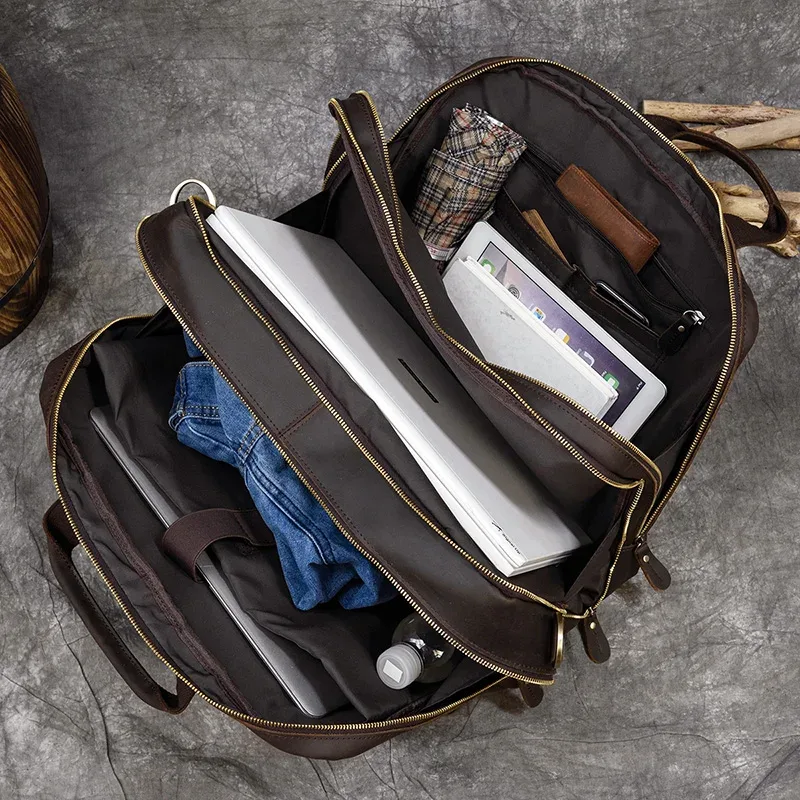 17.3 pouces mallette pour ordinateur portable en cuir véritable pochette d'ordinateur voyage d'affaires fourre-tout sacs à main pour hommes mâle grand bref étui sac rétro