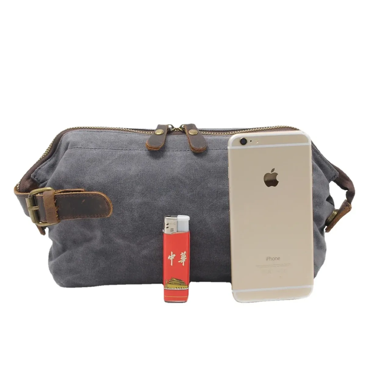 trousse de toilette en toile et cuir pour homme, trousse de toilette résistante à l'eau, pour le voyage, grande capacité, fonctionnelle