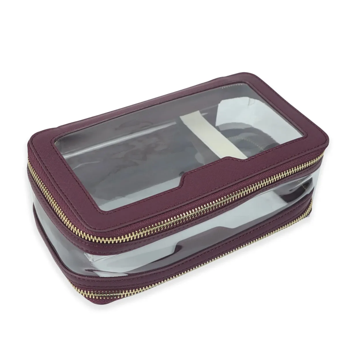 sac cosmétique en cuir saffiano personnalisable gratuitement, portable, imperméable, multifonctionnel, double couche, pour voyage et rangement.