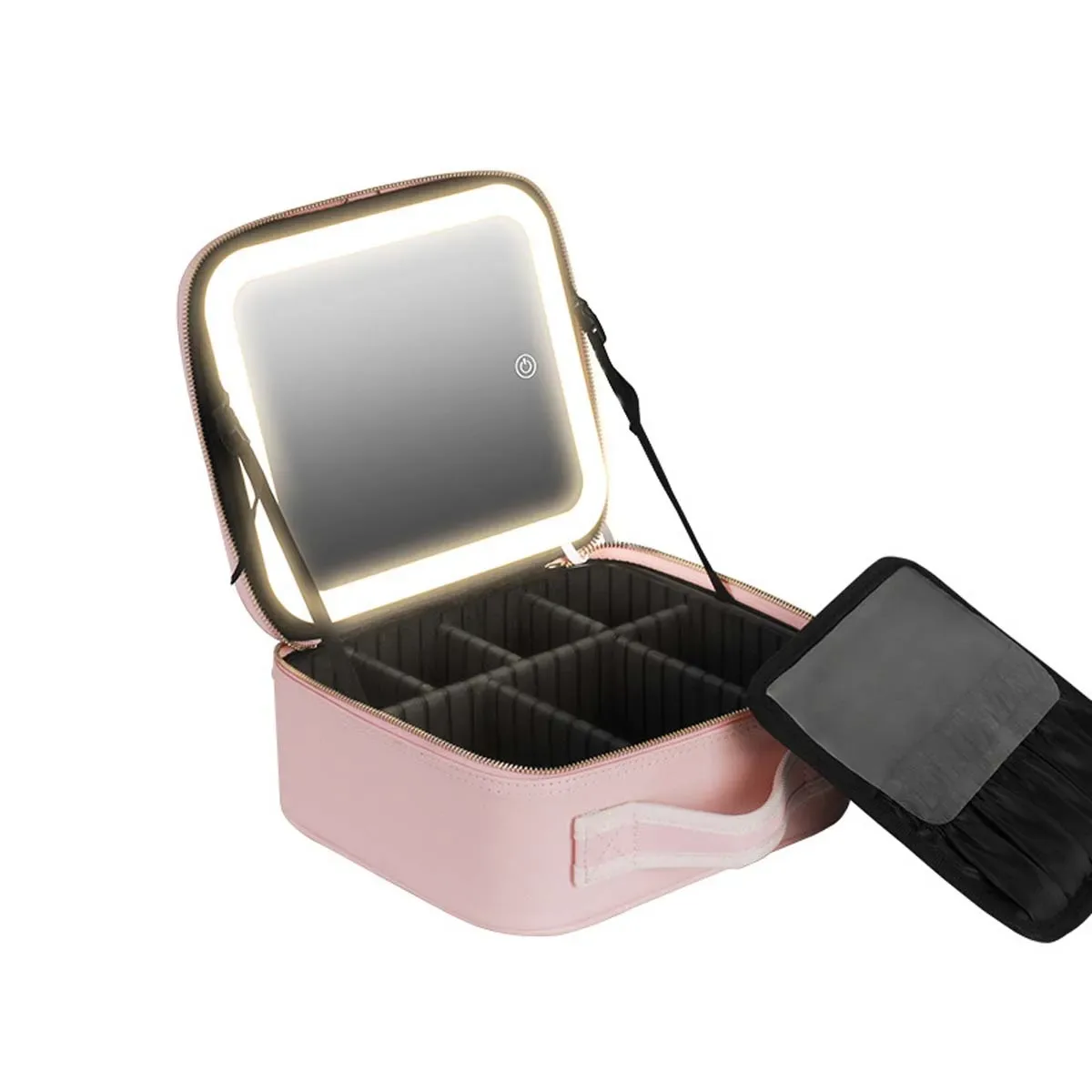 éclairage de maquillage à trois vitesses, trousse de maquillage de grande capacité, étui de maquillage, miroir plein écran, sac de rangement de maquillage de voyage portable