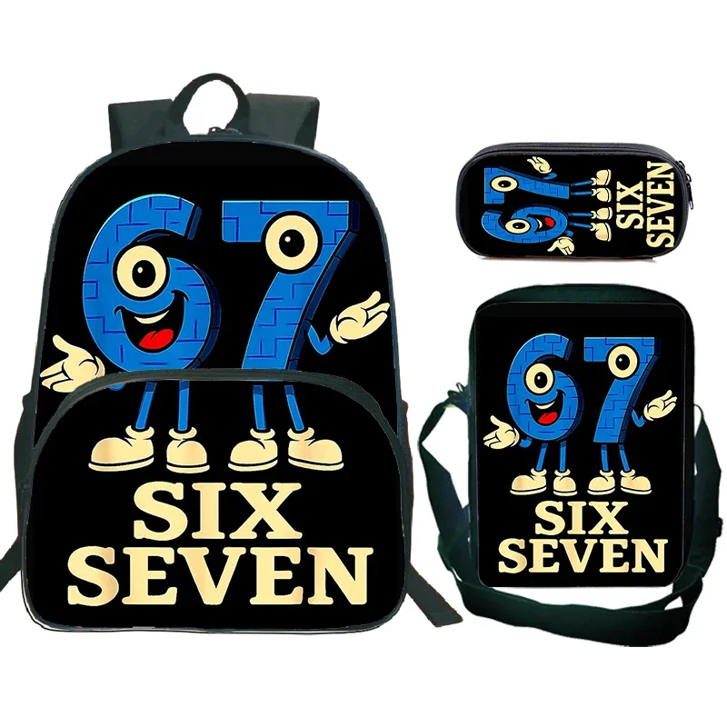 nouvel ensemble de 3 sacs à dos imprimés 67 six seven pour élèves du primaire, sac à déjeuner, trousse à crayons, sac d'école pour enfants