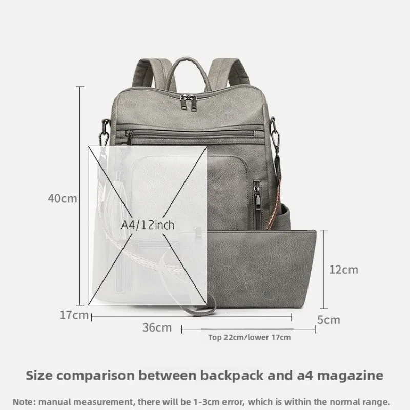 sac à dos/bandoulière portefeuille en cuir pu imperméable et antivol pour femme, grande capacité, style rétro, idéal pour les voyages, le travail et les études.