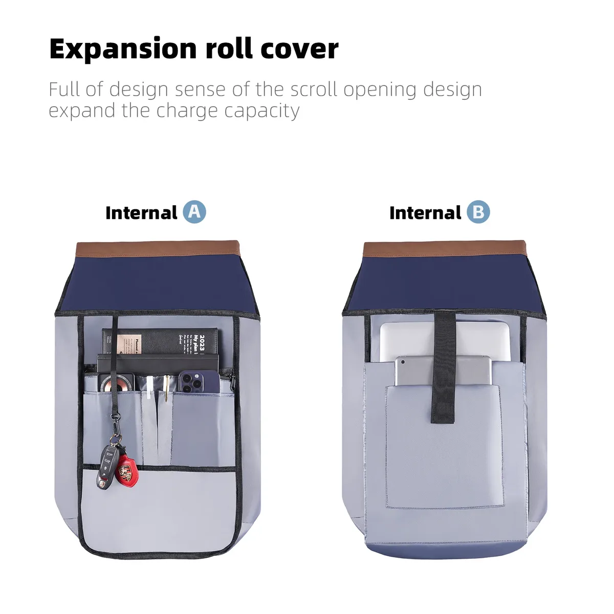 tangcool nouveau sac à dos étanche pour ordinateur portable à fermeture roll-top, extensible, grande capacité, pour voyage, décontracté, affaires, trajets quotidiens, sac à bandoulière