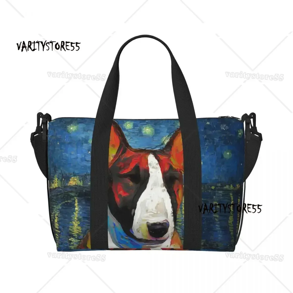 sac fourre-tout personnalisé à motif répété de chien bull terrier pour femmes, sac de voyage à bandoulière de grande capacité pour animaux de plage et de gymnastique
