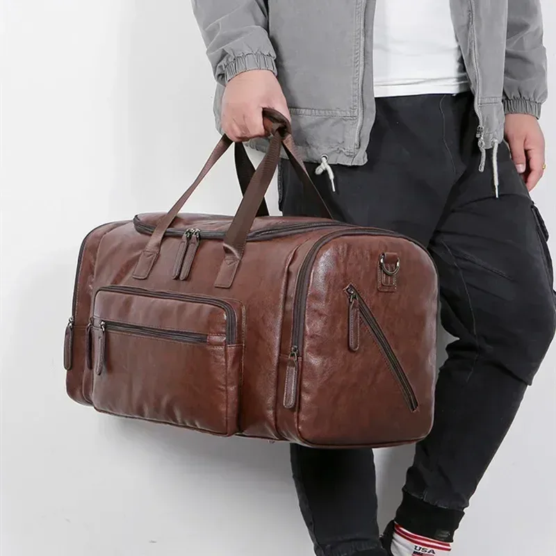 sacs à main de voyage en cuir pu rétro pour hommes d'affaires, sac à bagages de grande capacité, sac de sport pour hommes, sac de voyage initié en plein air