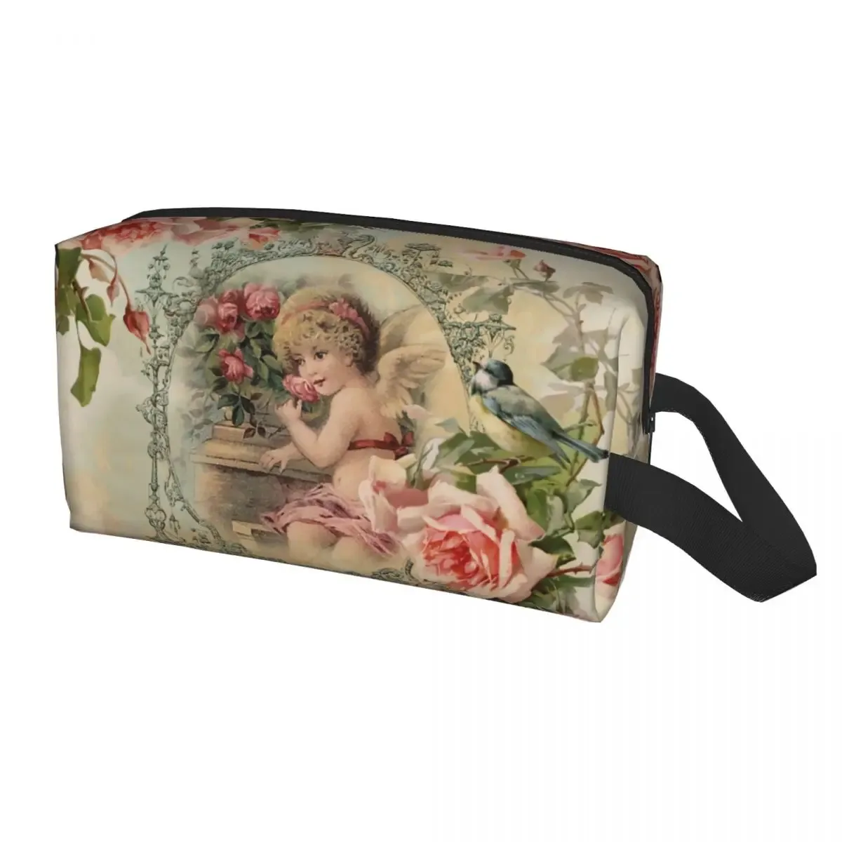 sac à cosmétiques de voyage personnalisé pour femmes, rose vintage, ange victorien, trousse de toilette de maquillage, trousse de rangement de beauté