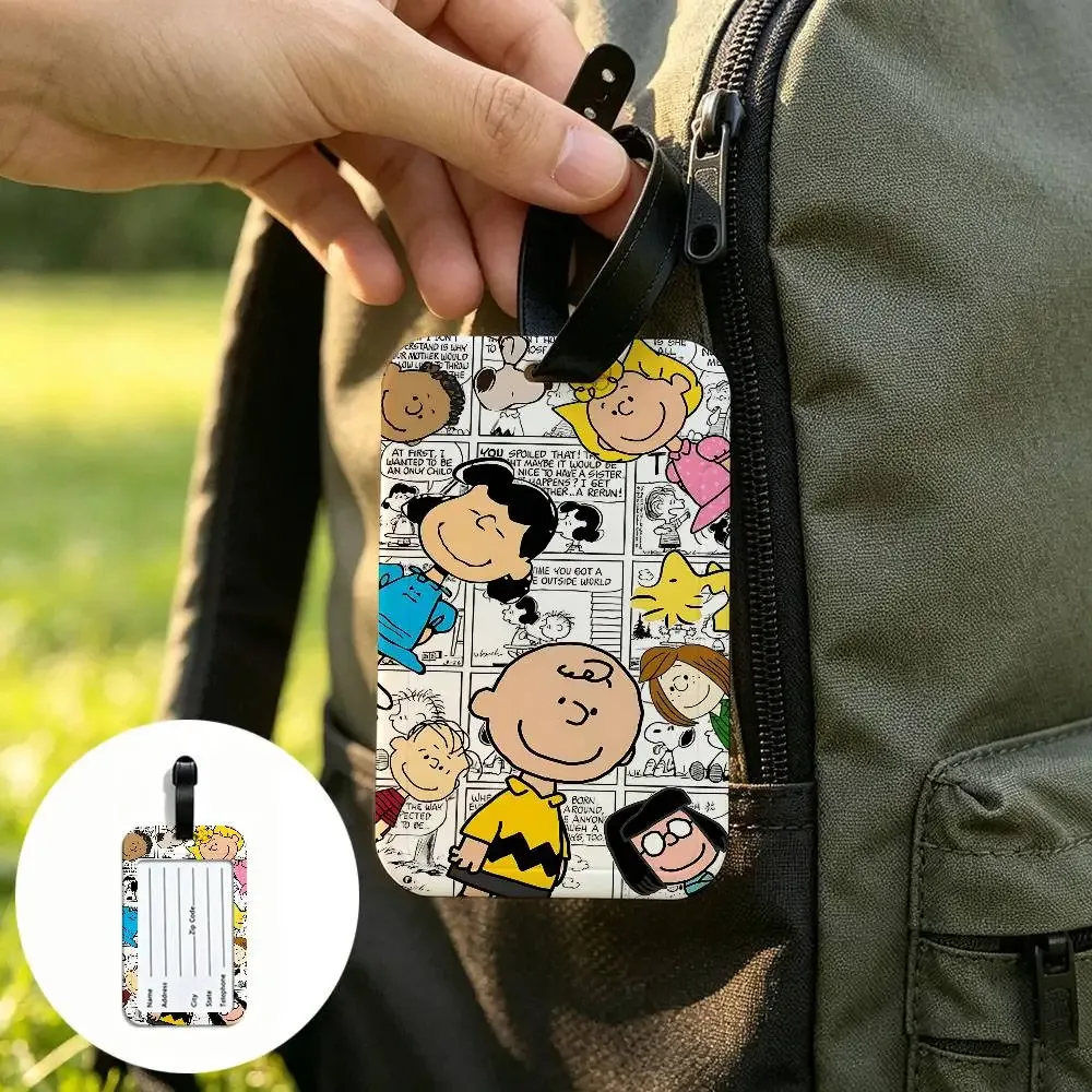 étiquette de bagage en pvc imperméable avec motif de dessin animé classique mignon s-snoopy, porte-carte d'information, identificateur anti-perte pour valise et sac à main