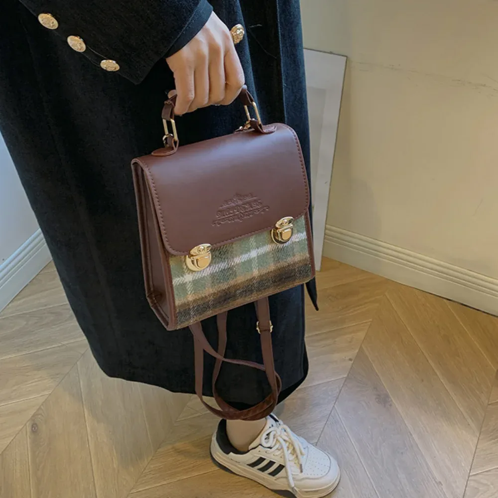 mini sac à dos, sac à bandoulière style preppy, sac vintage polyvalent, sac à main multifonction élégant pour femme