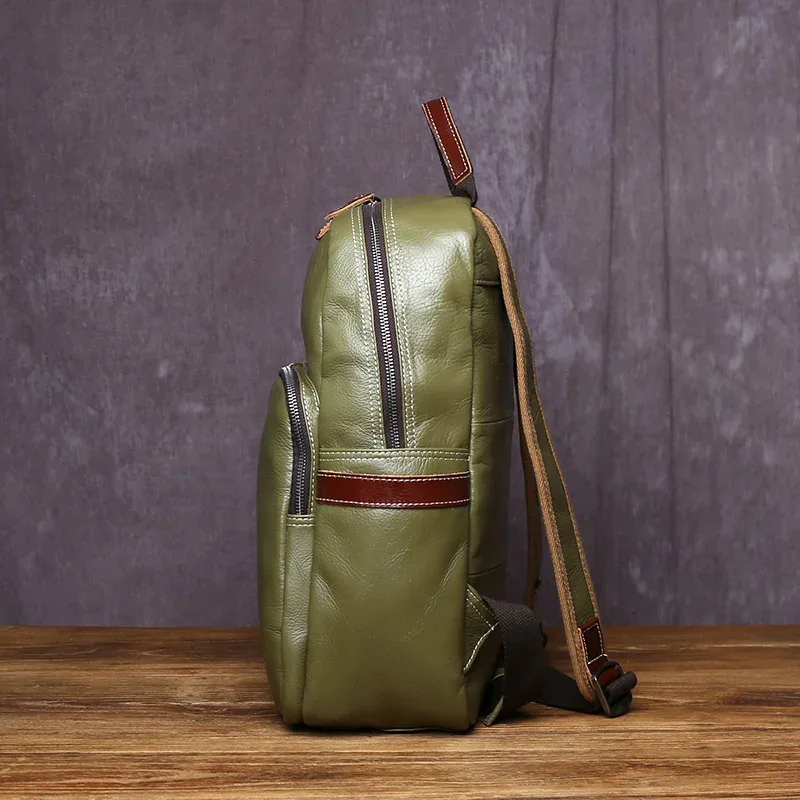 sac à dos en cuir véritable pour homme, style collège décontracté, housse de livre en cuir de vachette, simple et à la mode, sac pour ordinateur portable 15 pouces
