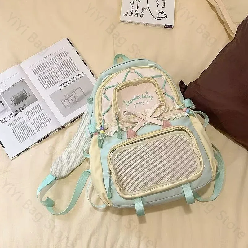 sac à dos ita bag kawaii, sac à bandoulière, ensemble de deux pièces, sac à dos scolaire pour badges et épingles d'anime, sacs à dos transparents pour étudiants