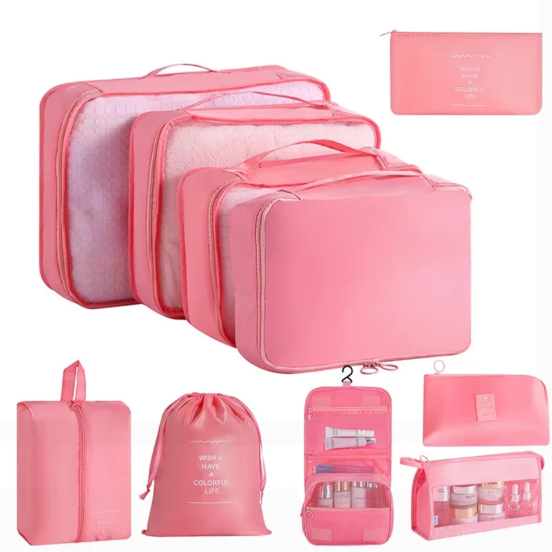ensemble de rangement de voyage : sacs de rangement pour vêtements, chaussures, articles de toilette et maquillage, grande capacité, valise portable, sac de classification
