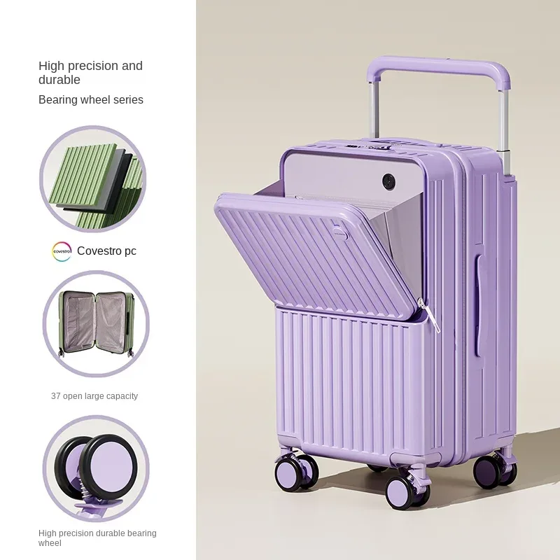 valise de voyage à tige de traction large, cinq roues, porte-bagages de 28 pouces, grande capacité, ouverture avant, pochette d'ordinateur, valise de cabine de 20 pouces