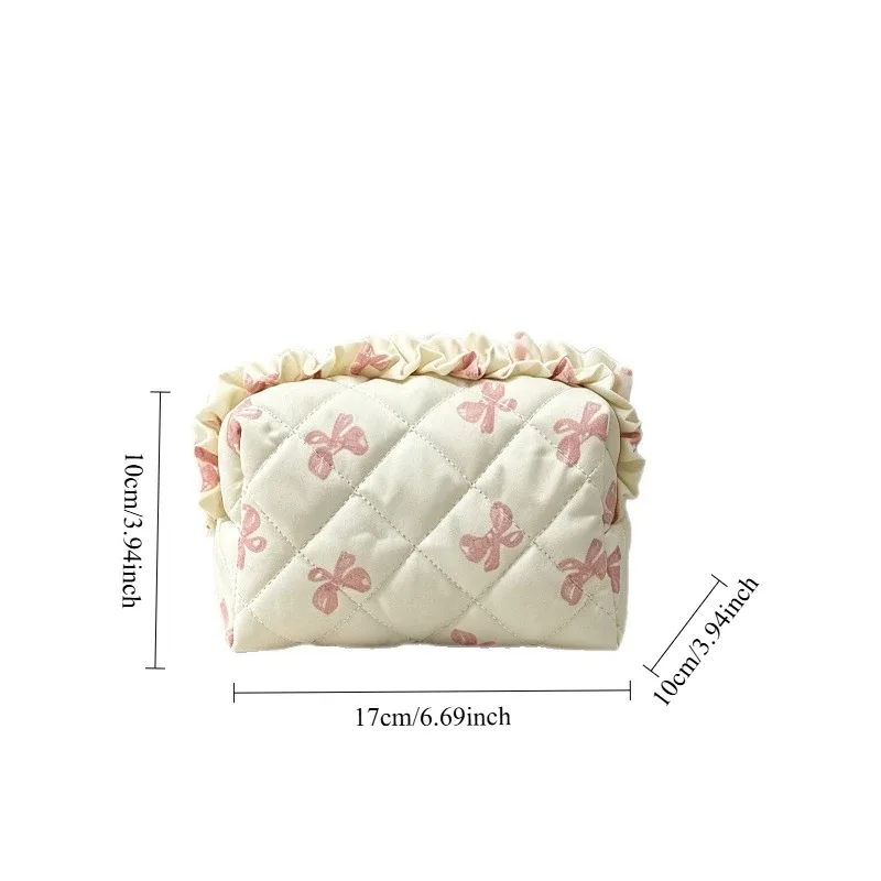 pochette de maquillage matelassée à imprimé floral et volants pour femme, organiseur de maquillage portable, étui de rangement pour voyage et toilette