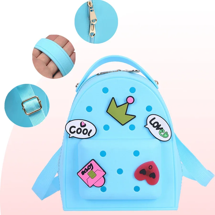 sac à bandoulière en gelée couleur bonbon pour filles, sac de voyage, sac de shopping décontracté, sac à dos créatif pour enfants, sac à dos diy à trous pour dessins animés