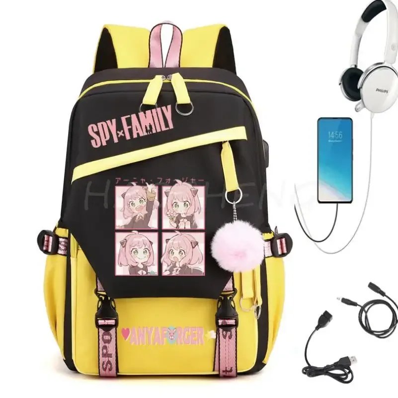 sac à dos familial éventuelles y x pour adolescents, charge usb, rose, voyage, sac à dos en toile pour étudiants, anya forger, cartables pour garçons et filles