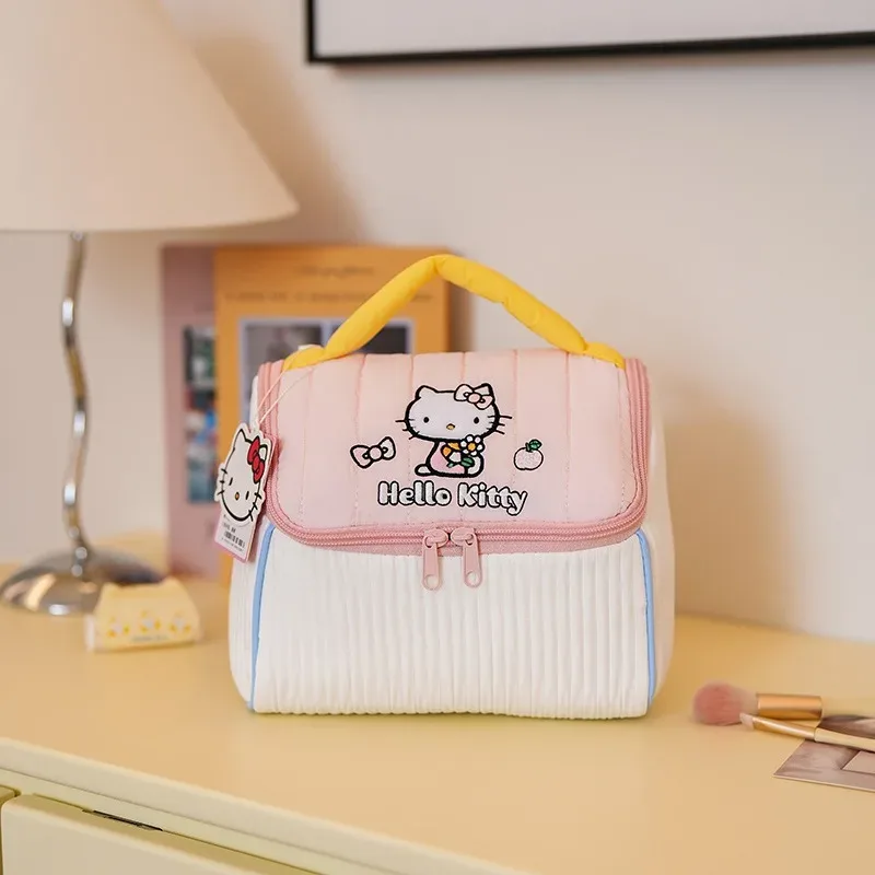 véritable trousse de maquillage hello kitty, adorable sac de rangement 3d en forme de maisonnette, grande capacité, sac à main de voyage.