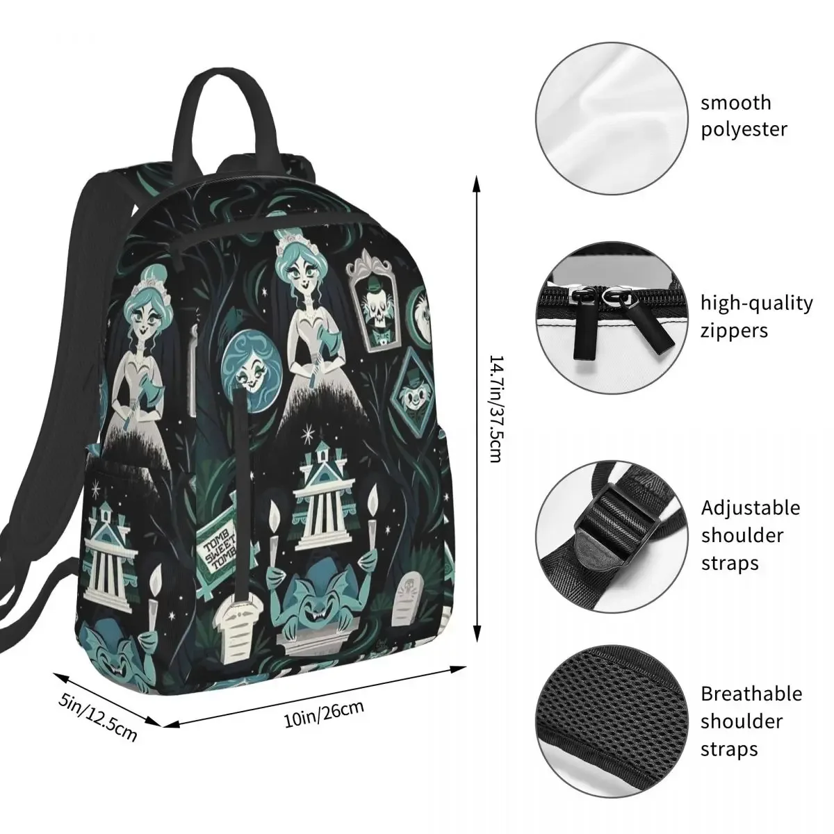 sac à dos haunted mansion pour étudiants, garçons et filles, sac d'école pour enfants, sac à bandoulière pour ordinateur portable pour hommes et femmes