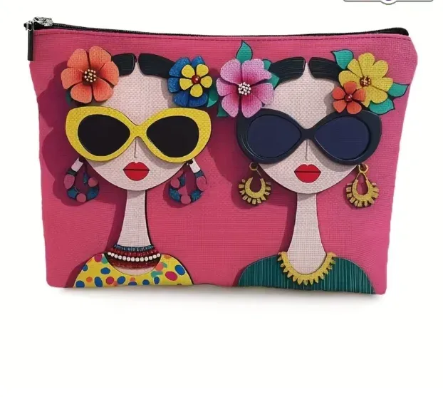 sac de maquillage à motifs floraux tendance, pochette à fermeture éclair multifonctionnelle mignonne pour femmes, sac de rangement pour bijoux