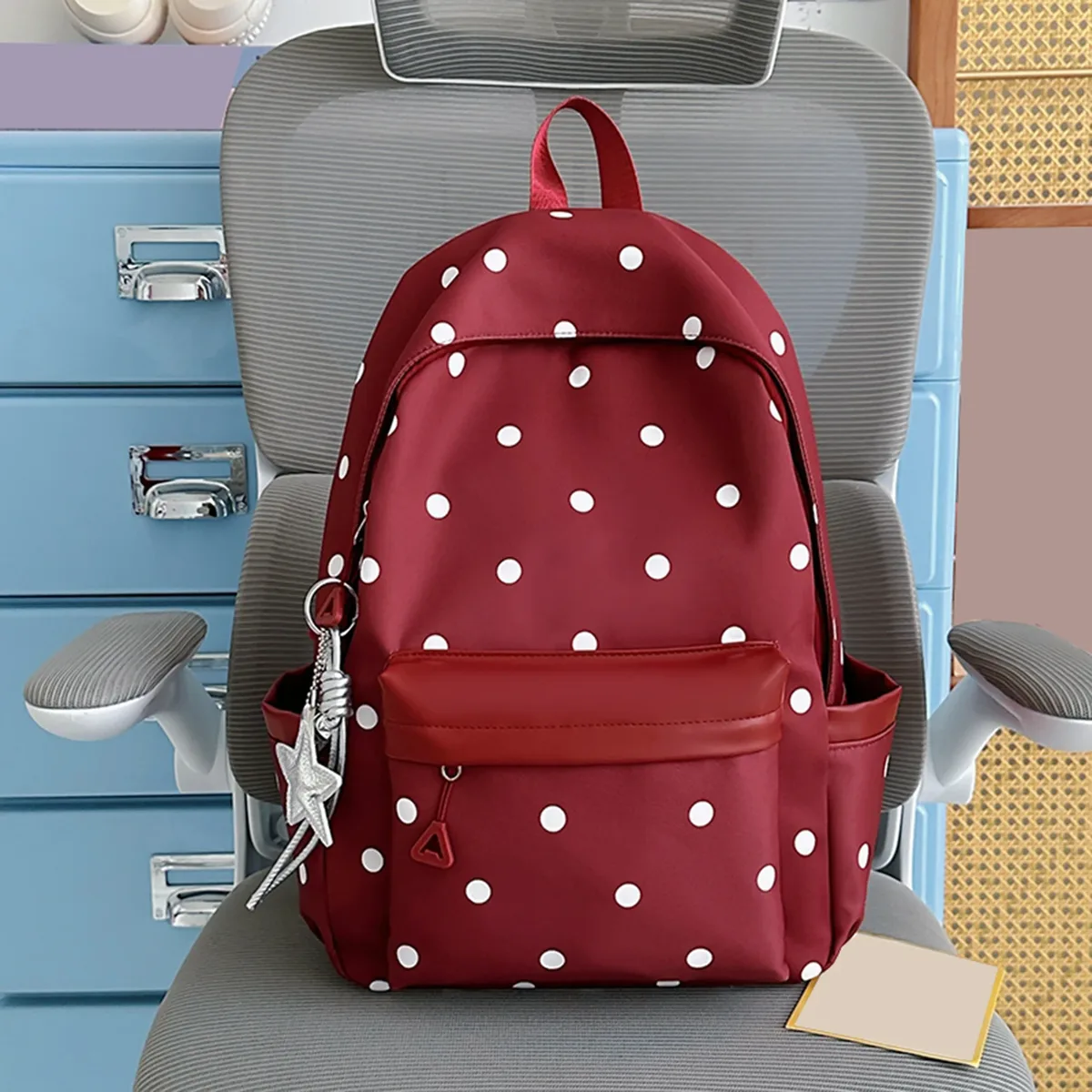 sac à dos esthétique à pois, style preppy, kawaii, sac à dos de voyage décontracté, sac à dos pour ordinateur portable pour les élèves du primaire et du collège