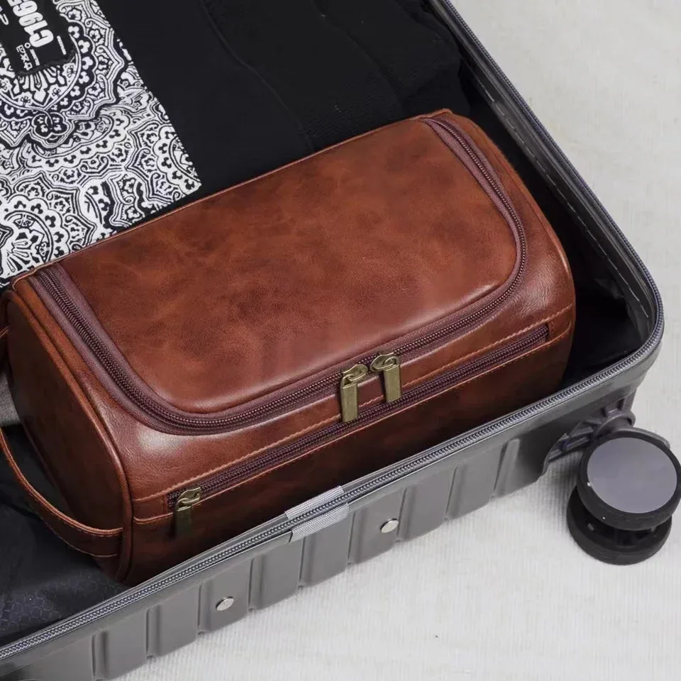 trousse de toilette en cuir pour hommes et femmes, kit dopp, trousse de toilette suspendue pour hommes, trousse de toilette de voyage pour voyager, grand sac à cosmétiques pour t