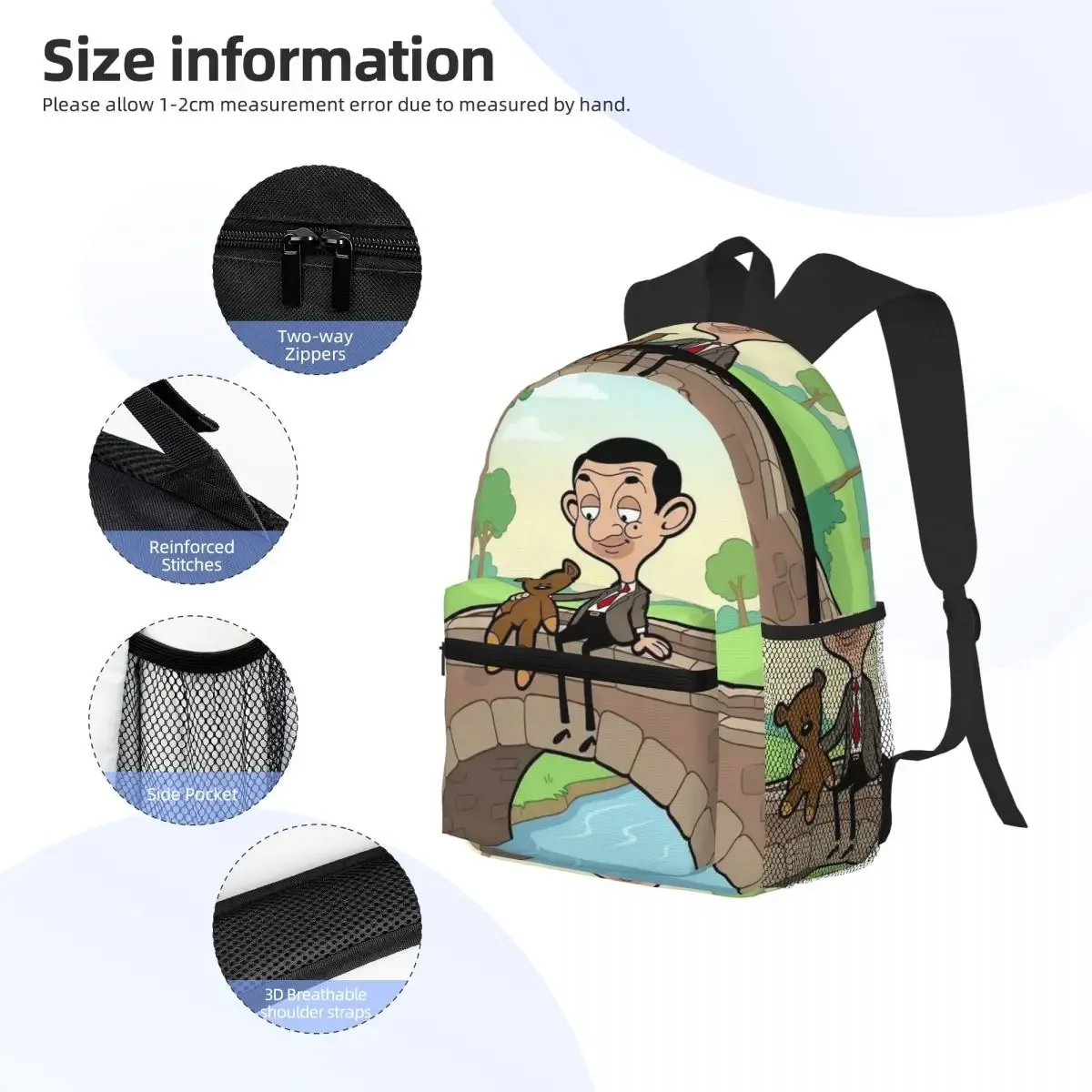 mr bean cartoon sac à dos pour étudiants, sac d'école, sac à dos de randonnée, sac à dos de voyage pour hommes et femmes, sac à bandoulière
