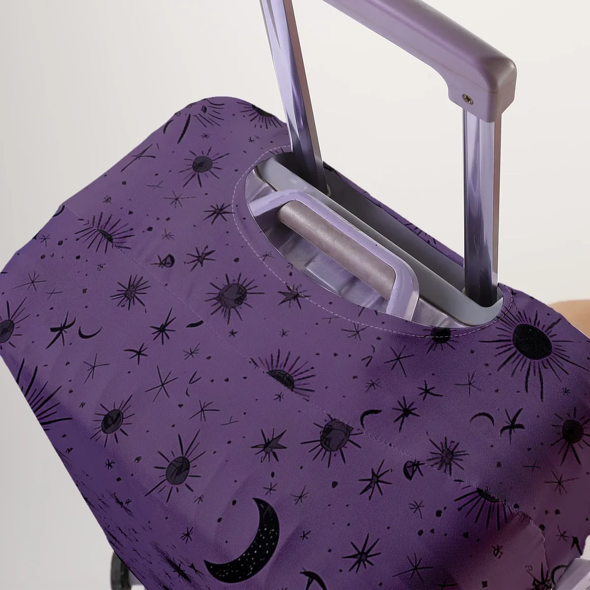 housse de protection pour bagages à motif soleil, lune et étoiles violet, adaptée aux housses de bagages de 18 à 32 pouces, gants de protection pour poignée de bagage, accessoires de voyage