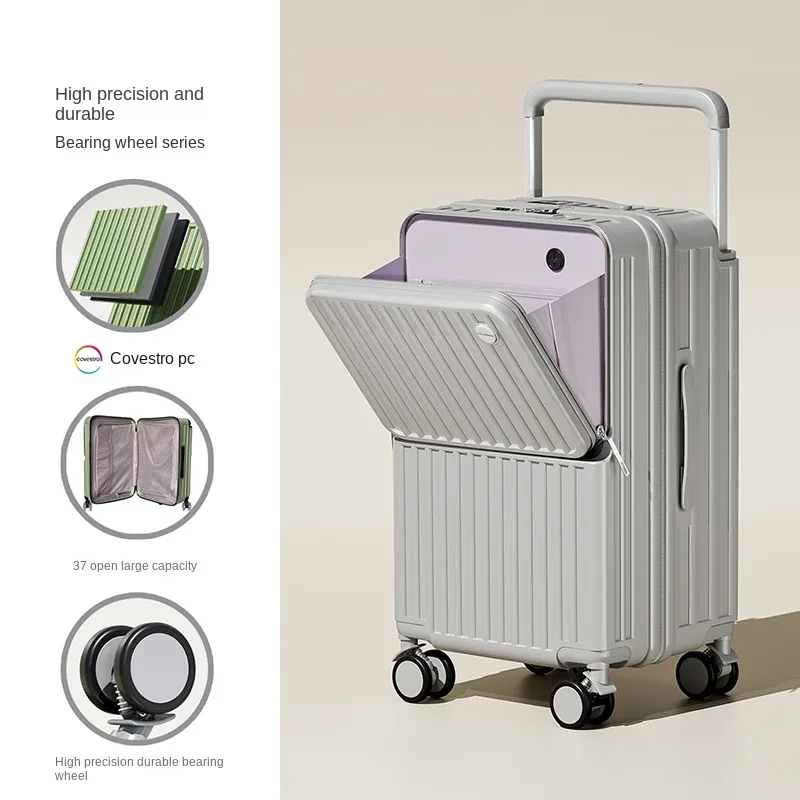 valise de voyage à tige de traction large, cinq roues, porte-bagages de 28 pouces, grande capacité, ouverture avant, pochette d'ordinateur, valise de cabine de 20 pouces