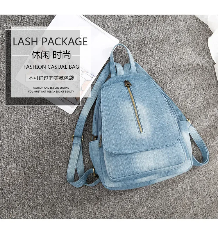 sac à dos en toile denim bleu pour femmes, grande capacité, sac d'école de haute qualité, sac à bandoulière de voyage décontracté en jean, mochila