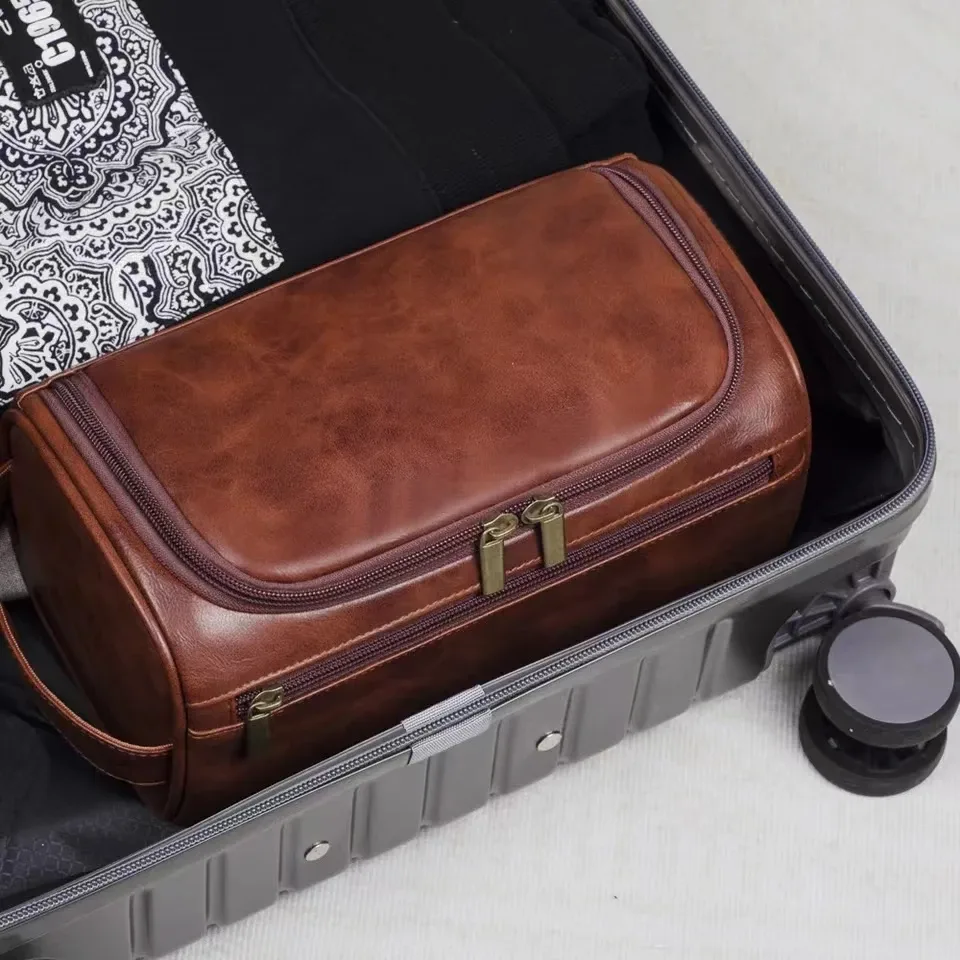 trousse de toilette en cuir pour hommes et femmes, trousse de toilette suspendue pour hommes, sac de voyage, grande trousse de cosmétiques pour le voyage