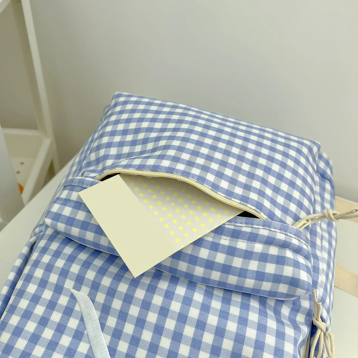 sac à dos scolaire mignon pour étudiants, multi-poches, en nylon souple, style preppy, motif quadrillé, avec nœud, pour livres, trajets quotidiens et travail